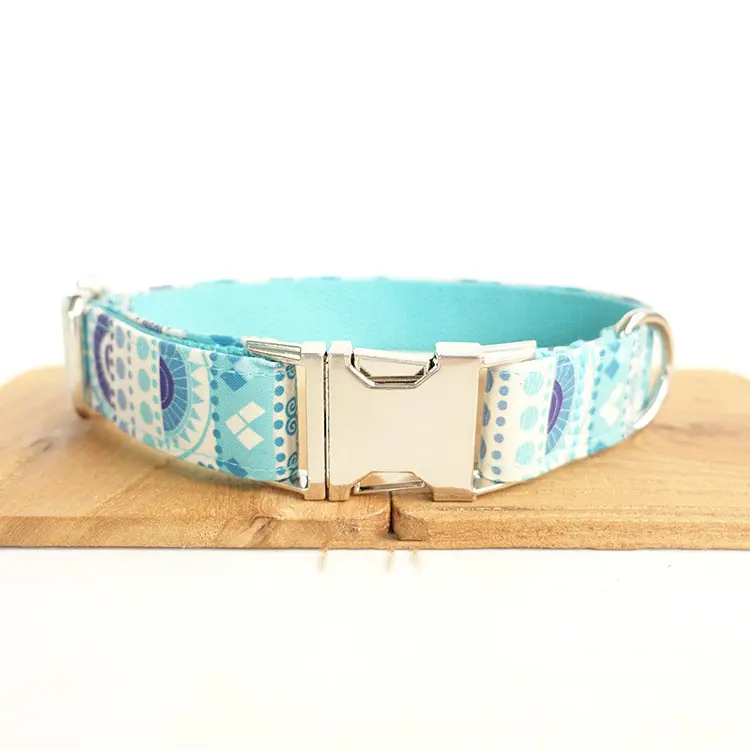 Pet blue flower collar handmade dog