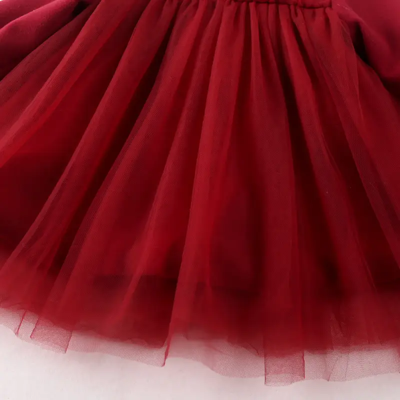 Red girls autumn baby dress thick woolen cloth