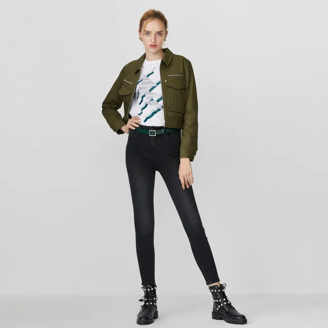 Ladies casual simple black cotton stretch skinny jeans Black - Shop at LoveMi