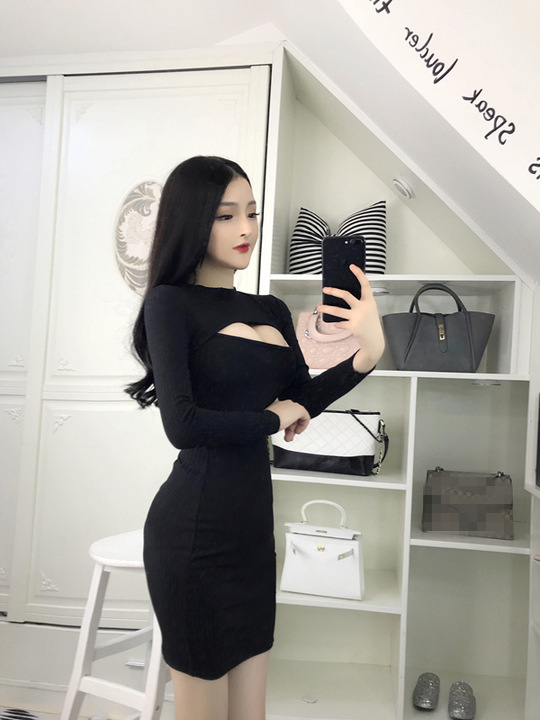 Slim slimming bag hip long sleeve dress