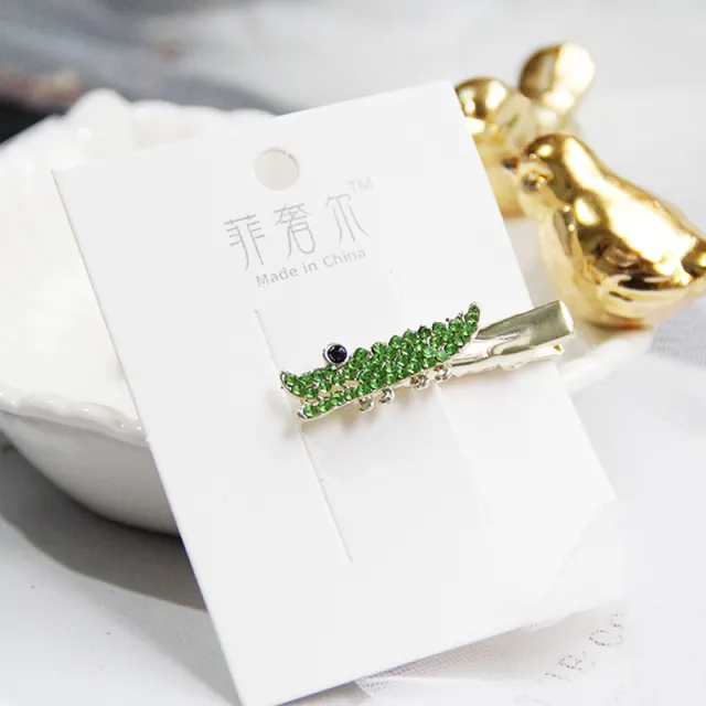 Metal clip rhinestone hair ornament Green - Shop at LoveMi