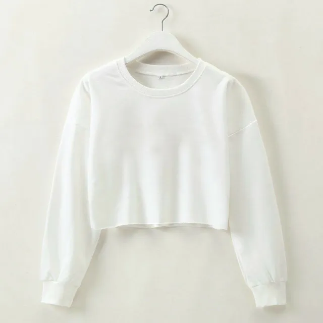 Solid color round neck long sleeve sweater White - Shop at LoveMi