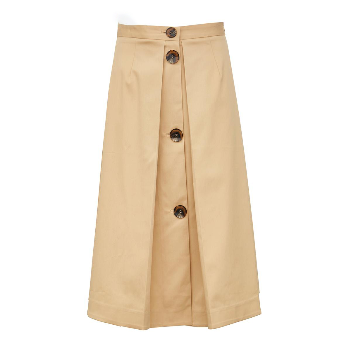 Button embellished pleated A-line skirt