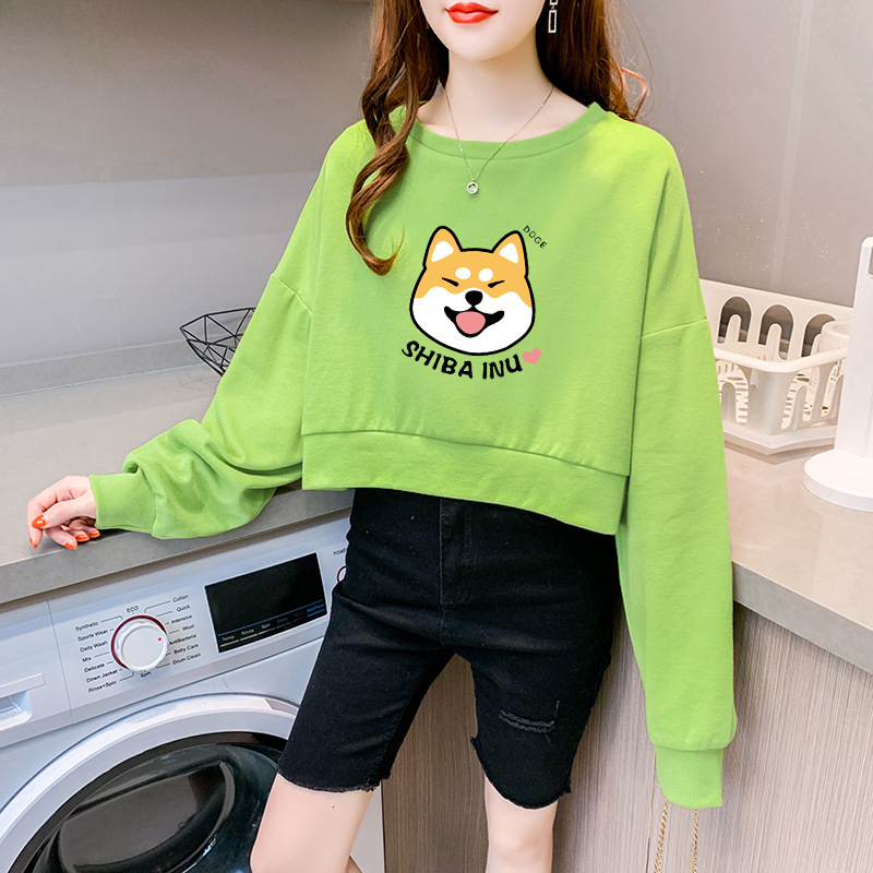 Women's high-waist round neck short hoodless sweater