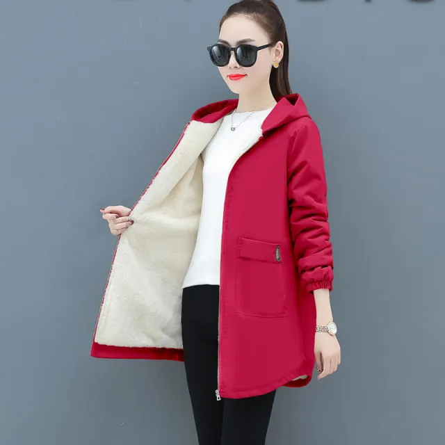 Loose mid length hooded top Red - Shop at LoveMi