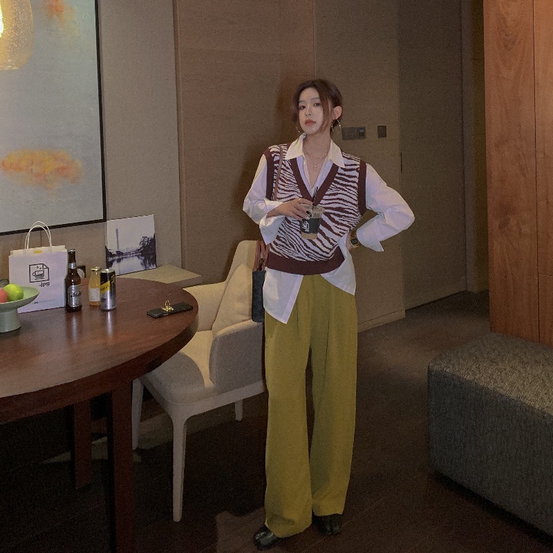 Zebra print V-neck loose-fitting sweater vest