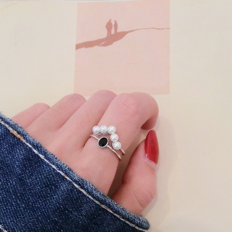 S925 Sterling Silver Letter V Shape Pearl Ring