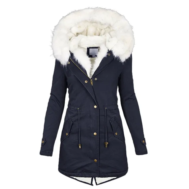 Women's cotton padded jacket with white collar Blue - Shop at LoveMi