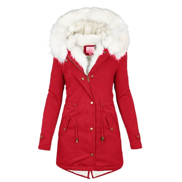 Mid length hooded winter warm plus fleece coat Red - Shop at LoveMi