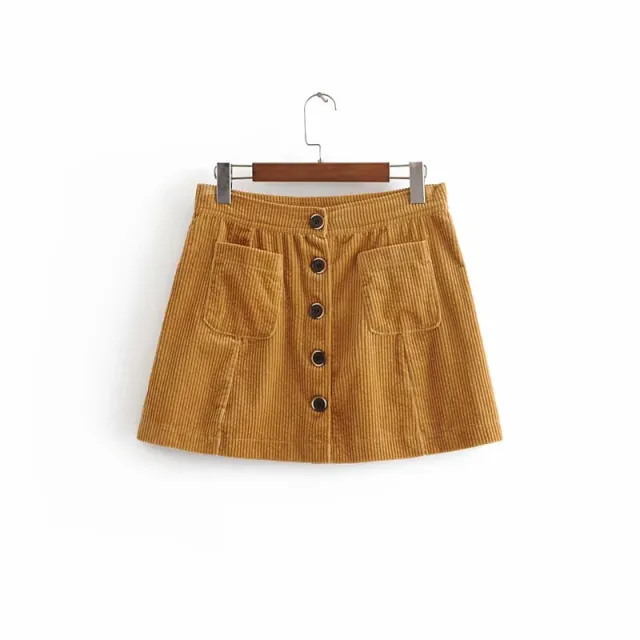 Corduroy A line skirt high waist single breasted skirt Khaki - Shop at LoveMi