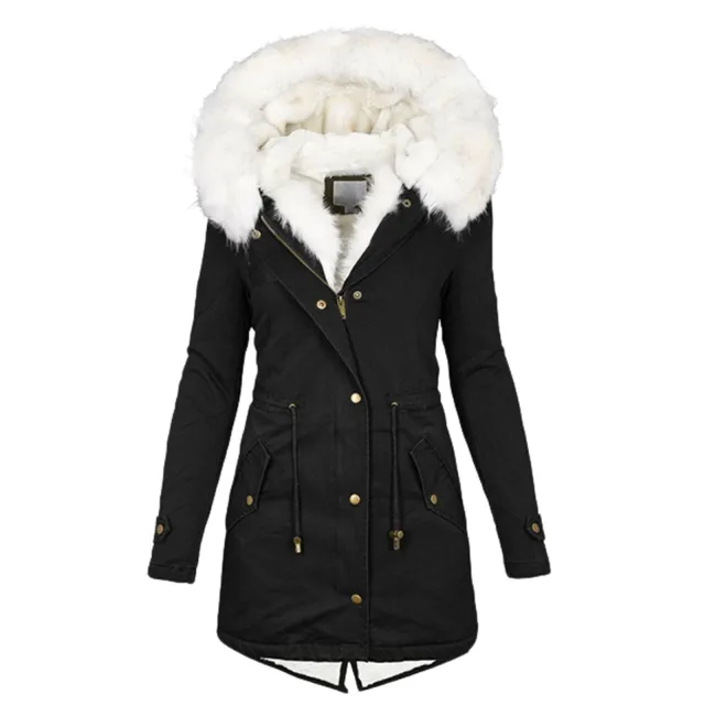 Mid length hooded winter warm plus fleece coat Black - Shop at LoveMi