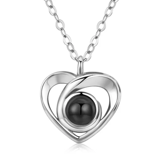 S925 Silver Romantic Photo Projection Necklace Heart Shaped Pendant Necklace Silver - Shop at LoveMi