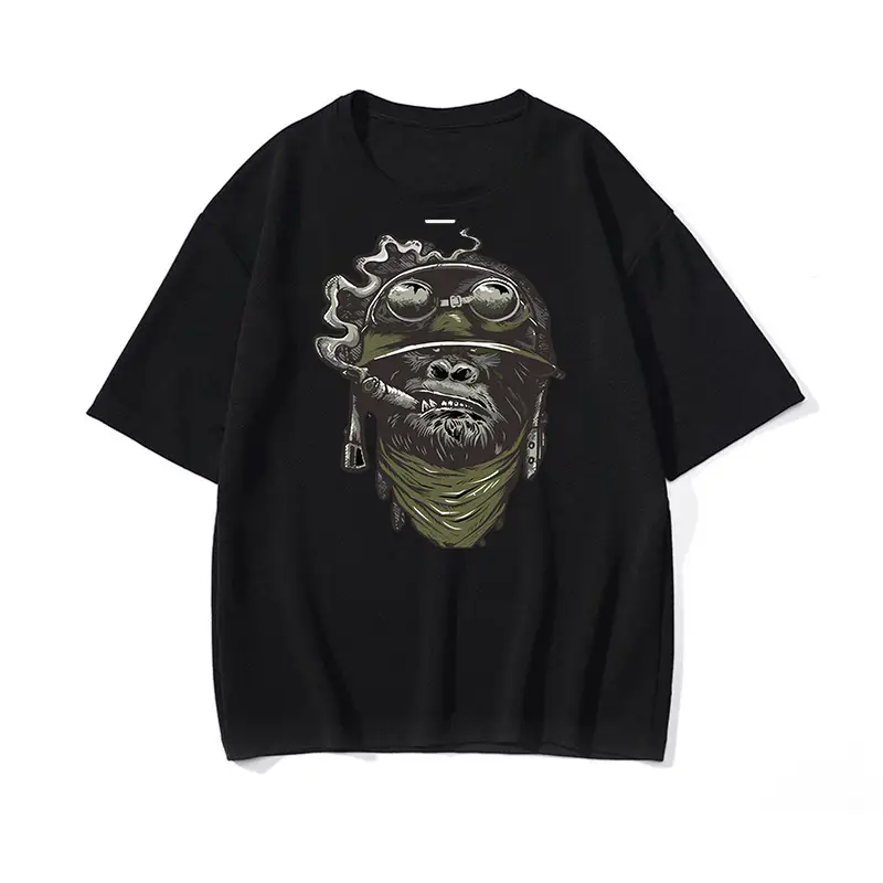 Printed half-sleeve round neck combed cotton T-shirt