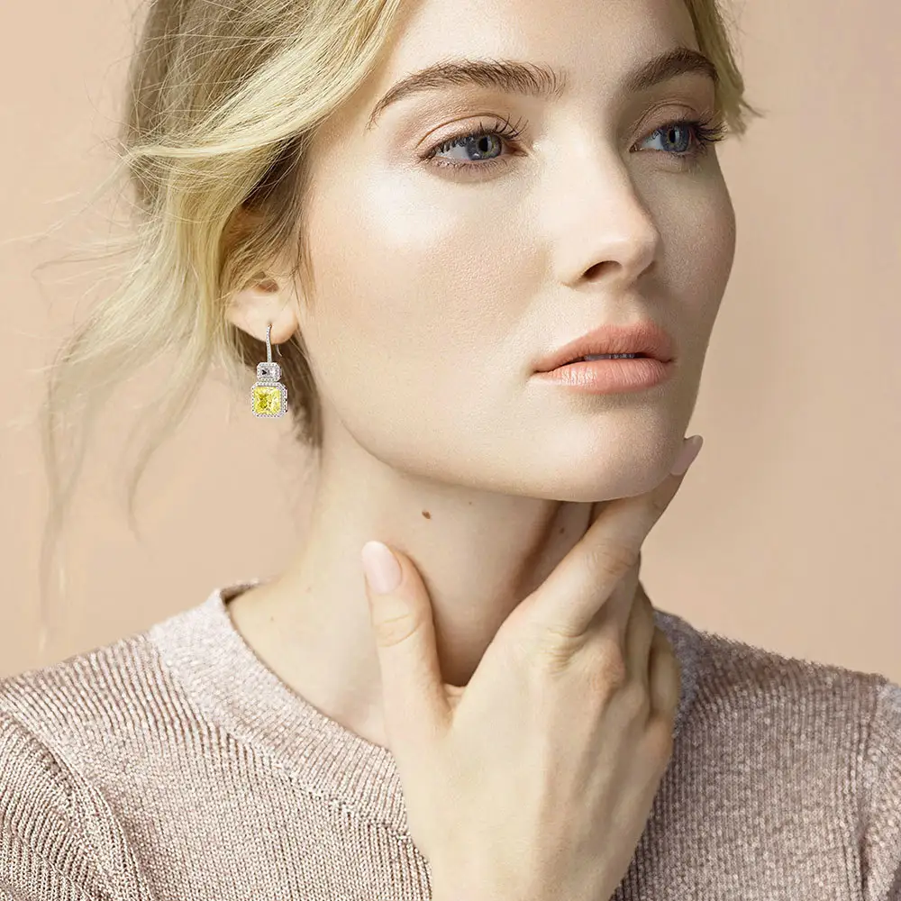 Yellow zircon earrings ear hooks