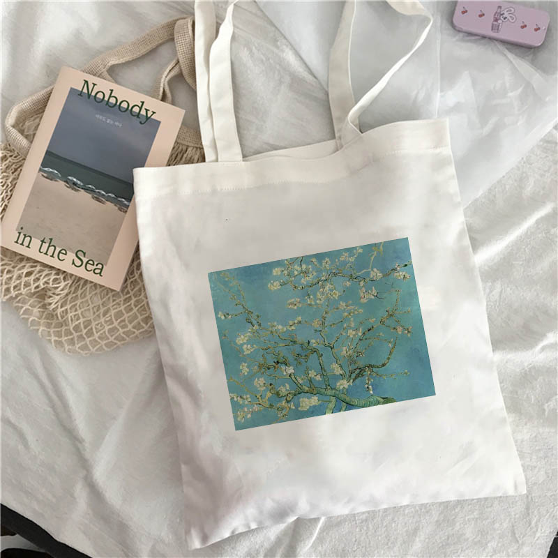 Large capacity shopping bag oil painting literary retro bag