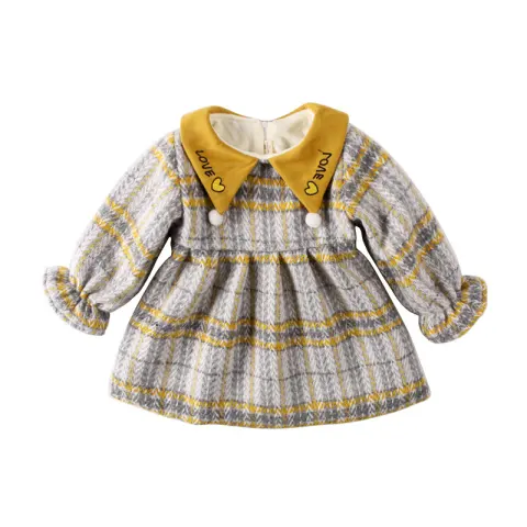 Autumn and Winter Plus Velvet Plaid Thickened Baby Girl