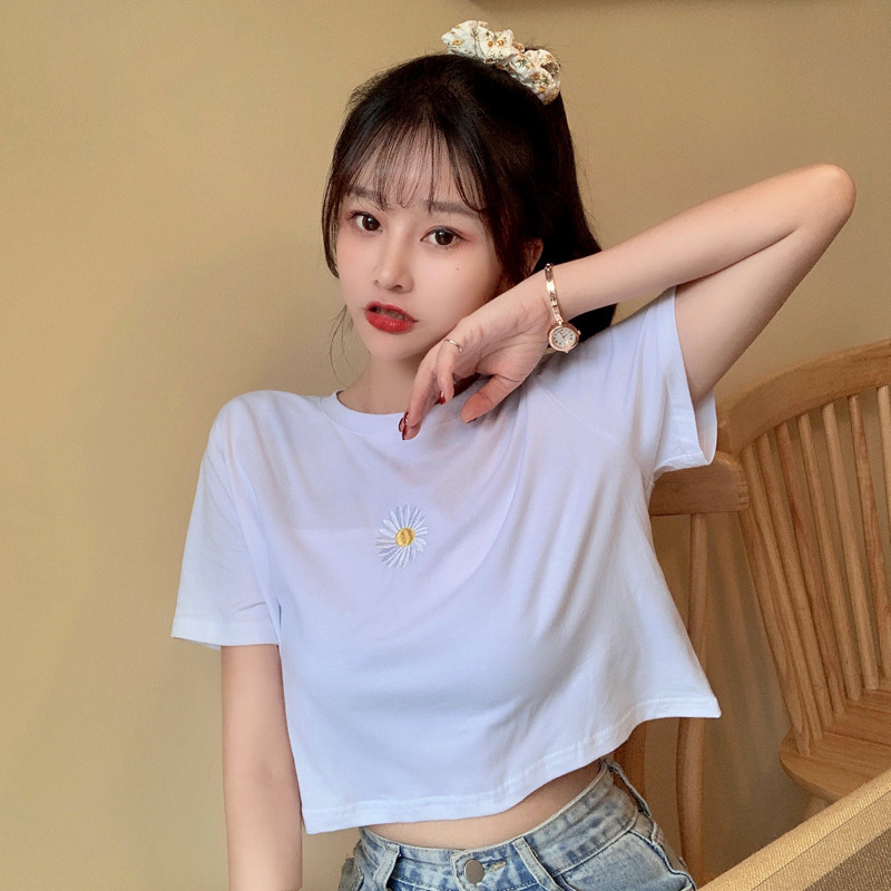 Short Daisy embroidery short sleeve women slim and sexy