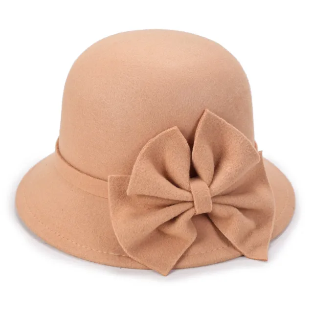 Fashionable bow warm female basin hat Khaki - Shop at LoveMi