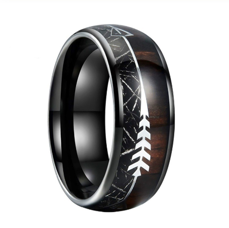 Men's stainless steel steel ring wood grain ring