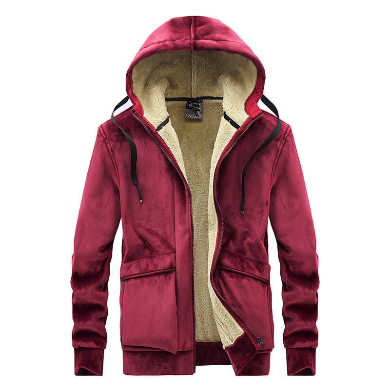 Hooded jacket with padded lapel straight hem