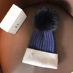 Women's warm knitted hat autumn and winter wild fox fur ball cute wool hat - Blue - View 1