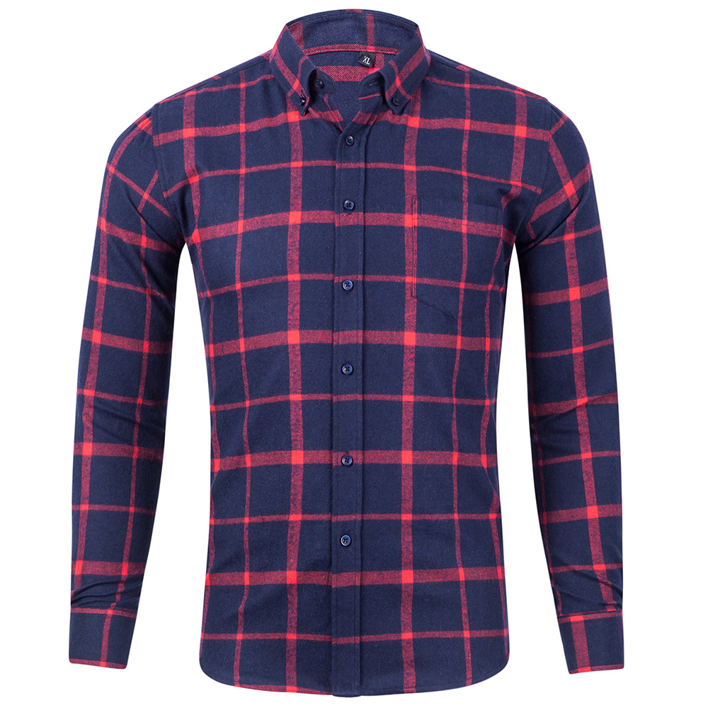 Men's Casual Plaid Fleece Long Sleeve Shirt