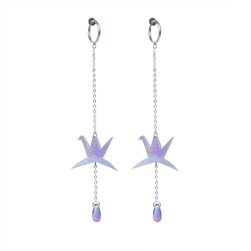 Thousand paper cranes drop long earrings ear clips