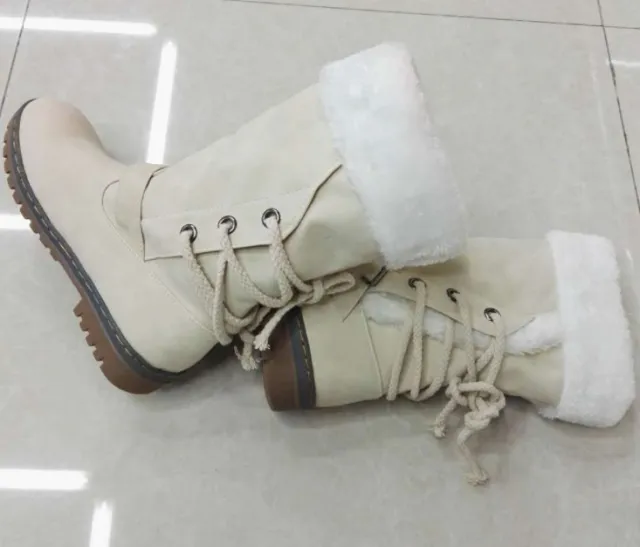 Women's plus size thick fur snow boots Beige - Shop at LoveMi