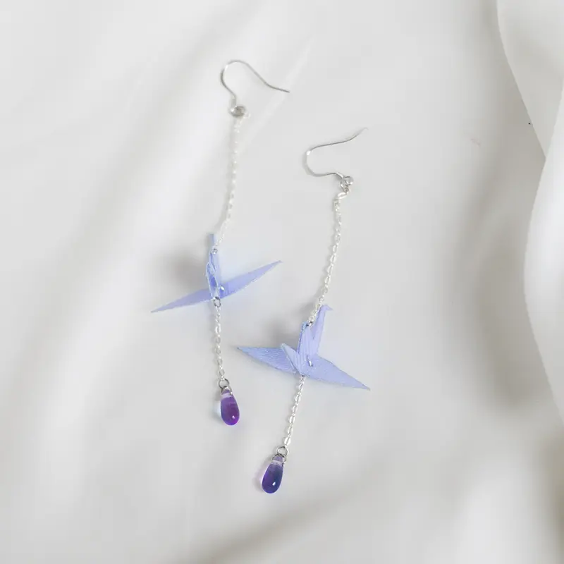 Thousand paper cranes drop long earrings ear clips