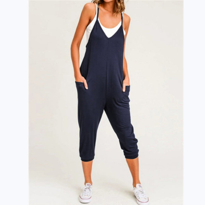 European and American sexy sling pocket jumpsuit