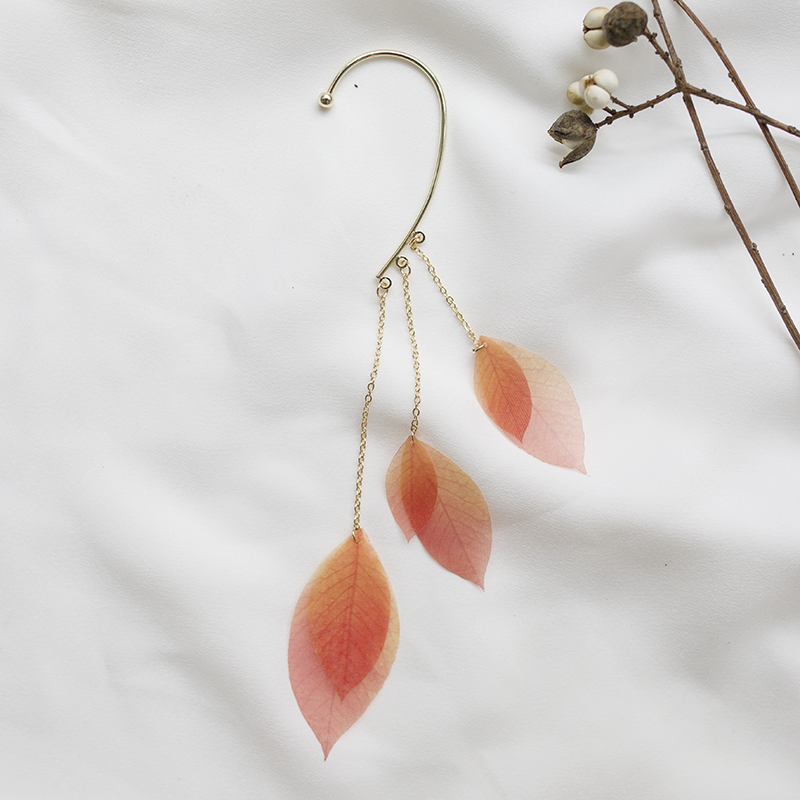 Yellow leaf leaf tassel earring earrings without pierced ears