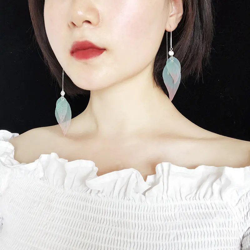 Leaf green leaf zircon flash diamond ear wire ear clip