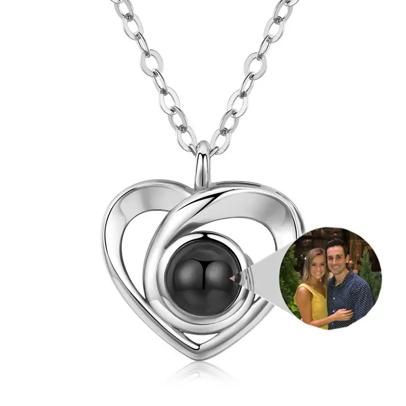 S925 Silver Romantic Photo Projection Necklace Heart Shaped Pendant