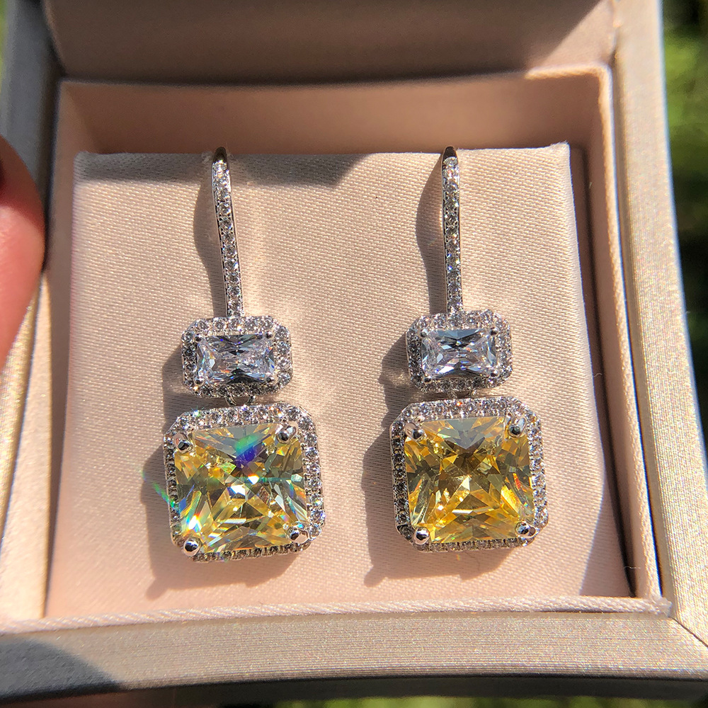 Yellow zircon earrings ear hooks