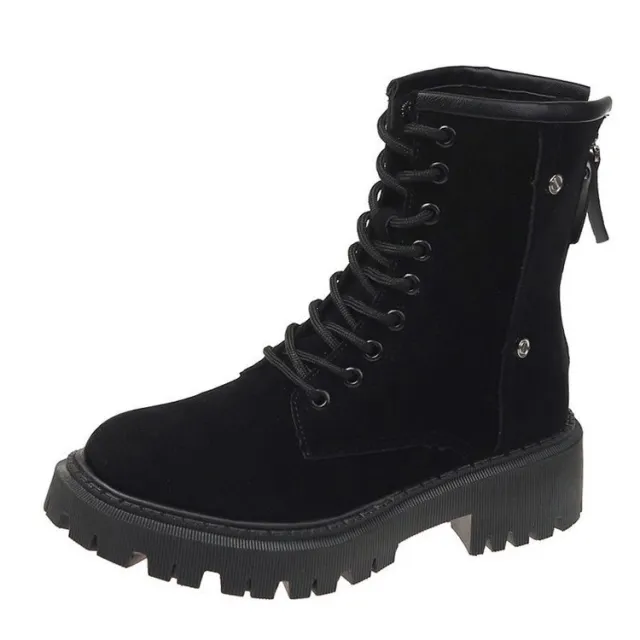 Low heeled thick heel round toe leather boots Black - Shop at LoveMi
