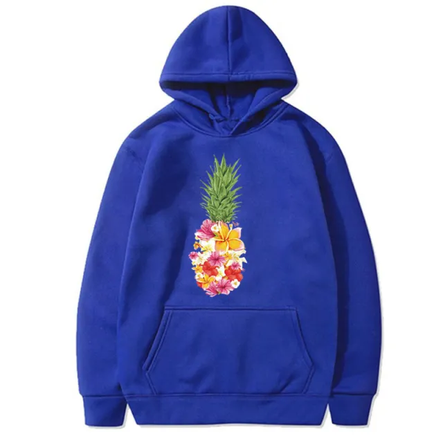 Painted Pineapple Printed Long Sleeve Hoodie Blue - Shop at LoveMi