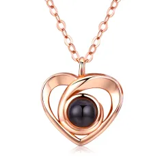 S925 Silver Romantic Photo Projection Necklace Heart Shaped Pendant Necklace - Rose Red - View 1
