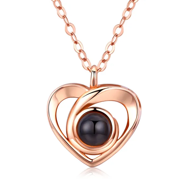 S925 Silver Romantic Photo Projection Necklace Heart Shaped Pendant Necklace Rose Red - Shop at LoveMi