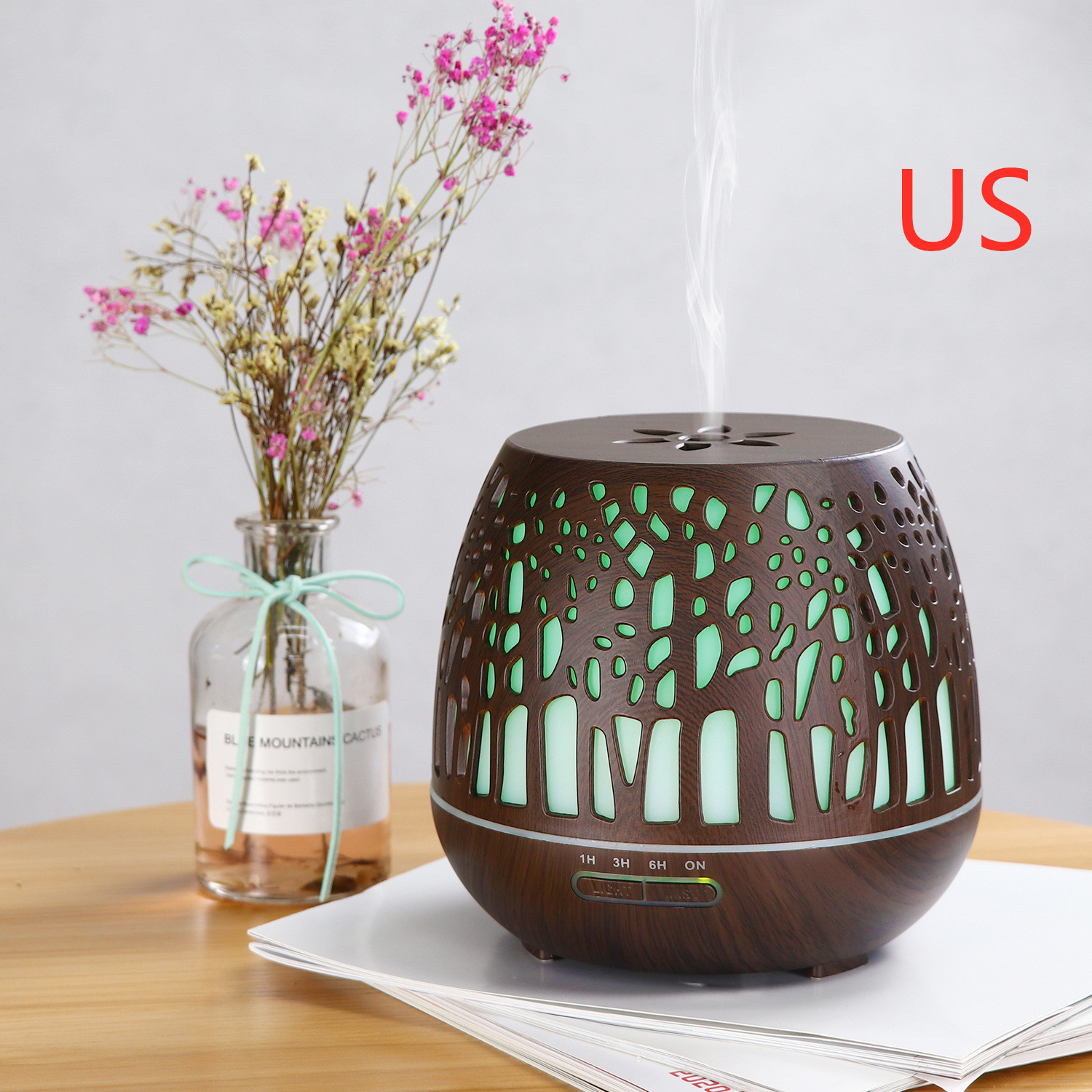 Room essential oil aroma diffuser hollow colorful ultrasonic humidifier Deep Wood Grain - Shop at LoveMi