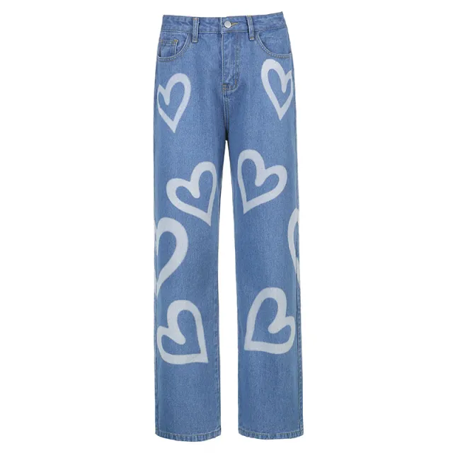 Love graffiti women high waist straight slim jeans Blue - Shop at LoveMi