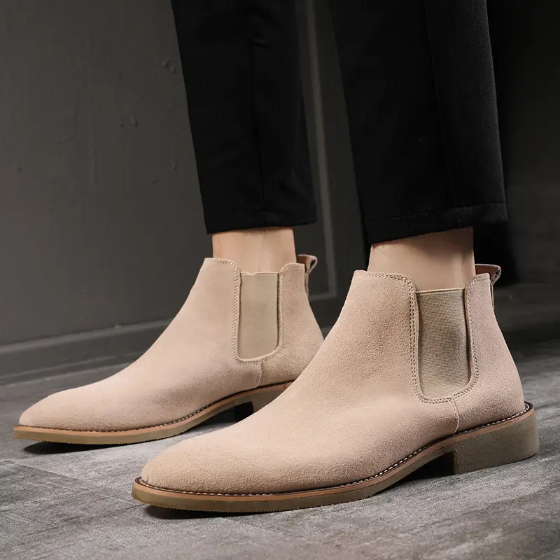 Men's leather pointed toe high-top boots