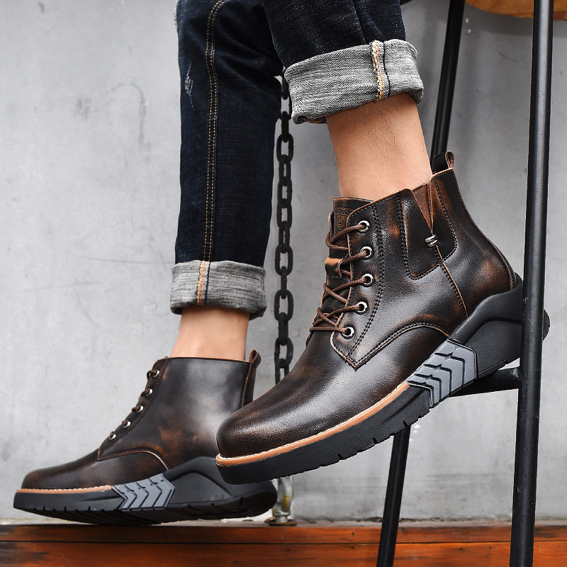 Autumn and winter leather British style high bottom fashion short boots