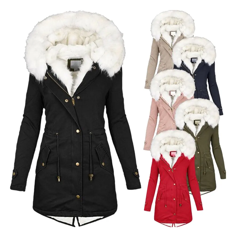 Women's Cotton Padded Jacket with White Collar