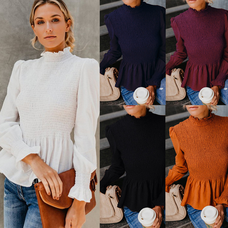 Ladies casual wood ear T-shirt turtleneck top