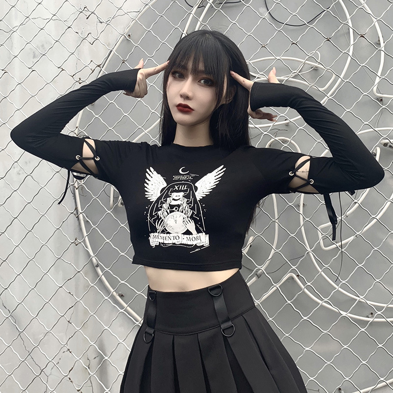 European and American Dark Wind Slim Navel Bare T-shirt