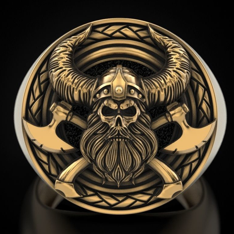 Nordic mythology of man's ring with ancient Viking skeleton