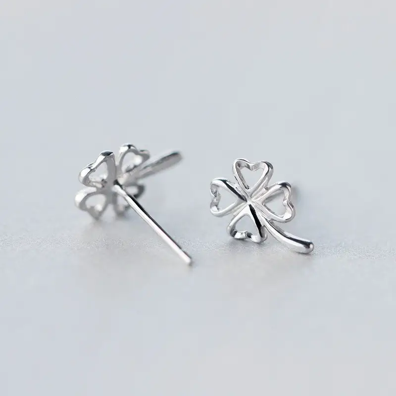 Silver four-leaf flower earrings