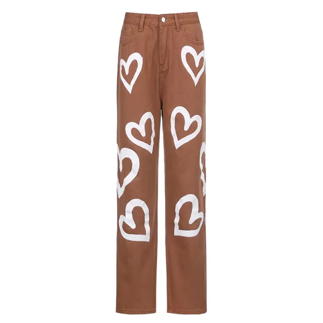 Love graffiti women high waist straight slim jeans Brown - Shop at LoveMi