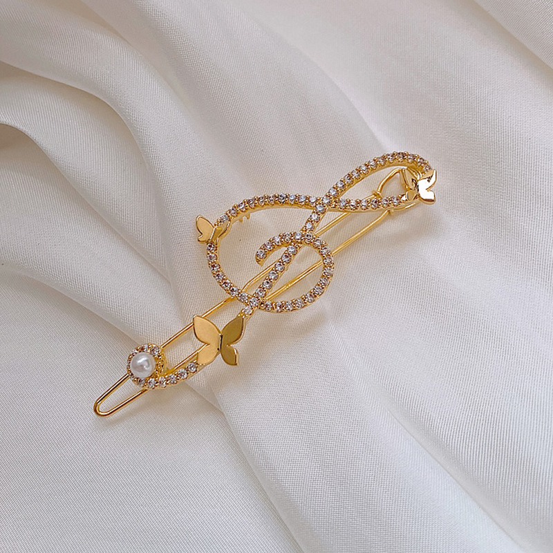 Diamond Pearl Musical Note Butterfly Hairpin Gold - Shop at LoveMi