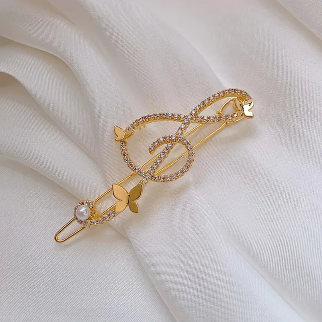 Diamond Pearl Musical Note Butterfly Hairpin Gold - Shop at LoveMi